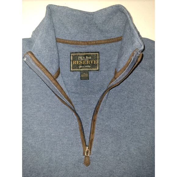 Jos A Bank Reserve Men's Large Blue 1/4 Zip Long Sleeve Cotton Sweater - Picture 3 of 11